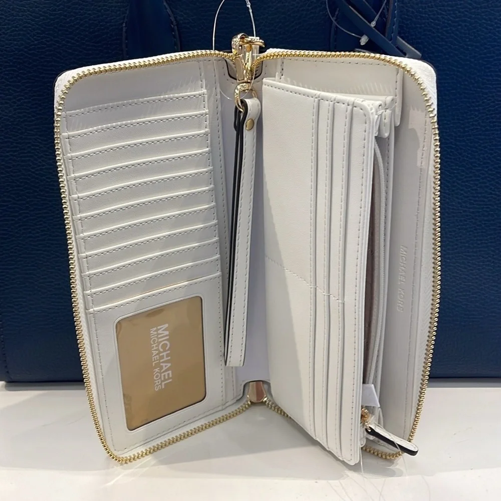 MICHAEL KORS Leather Continental Wristlet Phone Case Wallet Optic White NWT